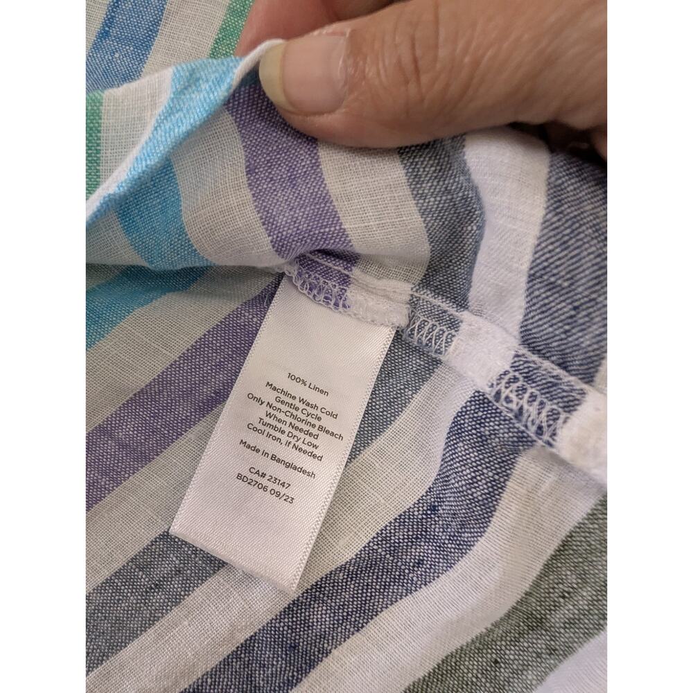 Talbots popover top XL 100% linen Elbow sleeve striped colorful beach coastal - Picture 8 of 9
